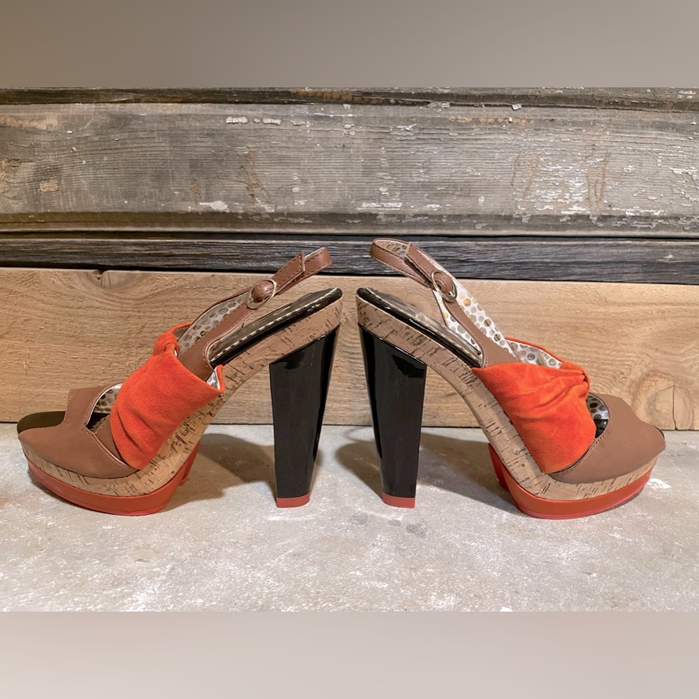 NEW! Poetic License Ocean Platform Heel in Orange and Tan
